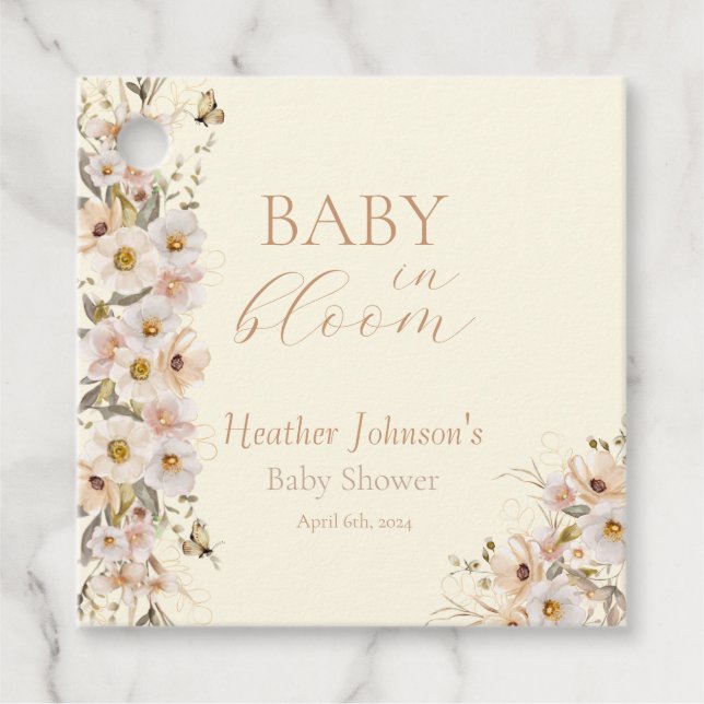 Baby i Bloom Boho Neutralt Baby Shower Gåvor Etiketter (Framsida)