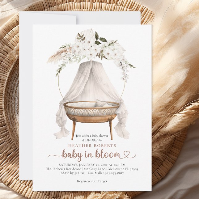 Baby i Bloom Boho Neutralt Baby Shower-inbjudan Inbjudningar (Gender Neutral Baby Shower Invitation)