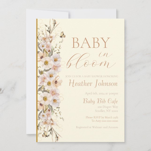 Baby i Bloom Boho Neutralt Baby Shower Inbjudningar (Framsida)