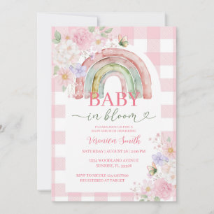 Baby i Bloom Boho Regnbåge Rosa Babyfirande Inbjudningar