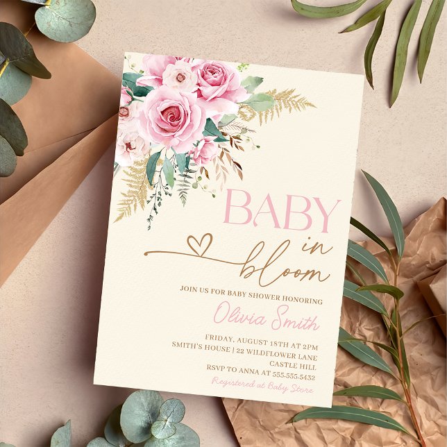 Baby i Bloom Boho Rosa Blommigt Baby Shower Inbjudningar (Skapare uppladdad)