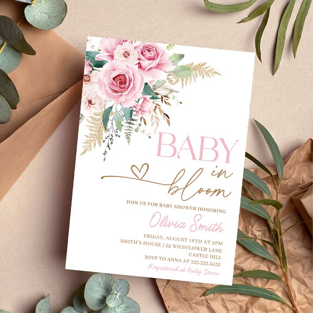Baby i Bloom Boho  Rosa Blommigt Baby Shower Inbjudningar (Skapare uppladdad)