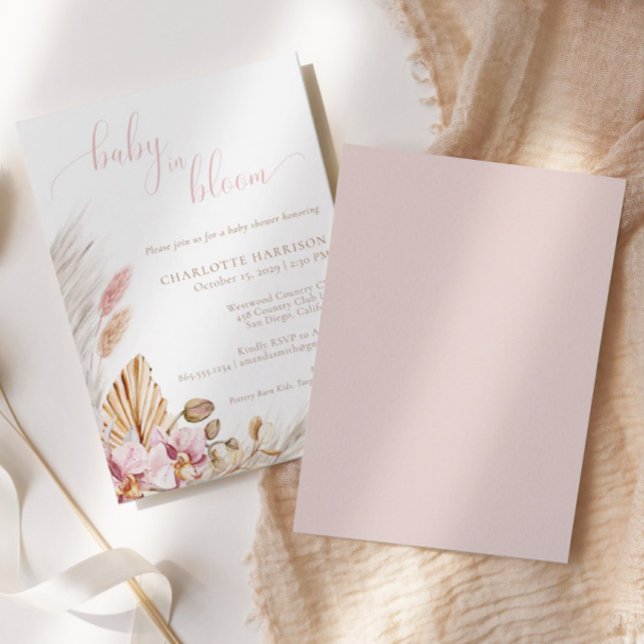 Baby i Bloom Boho Rosa Pampas Grass | Babyskor Inbjudningar (Skapare uppladdad)