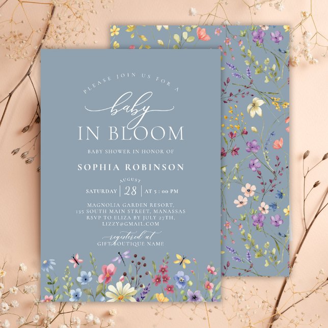 Baby i Bloom Boho WildblomBlue Baby Shower Inbjudningar (Skapare uppladdad)