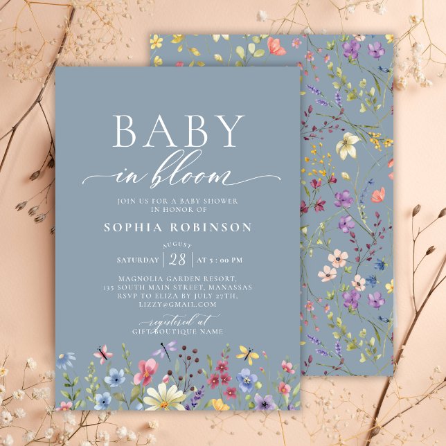 Baby i Bloom Boho WildblomBlue Baby Shower Inbjudningar (Skapare uppladdad)
