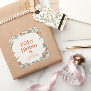 Baby i Bloom Boho WildblomGirl Baby Shower Fyrkantigt Klistermärke