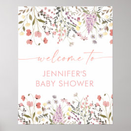Baby i Bloom Boho Wildblomme Baby Shower Välkommen Poster