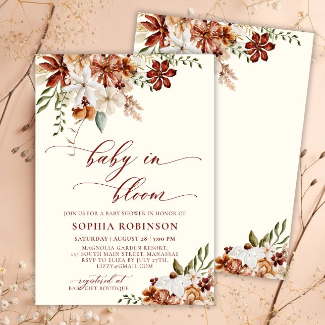 Baby i Bloom Boho Wildblomme Beige Baby Shower Inbjudningar (Skapare uppladdad)