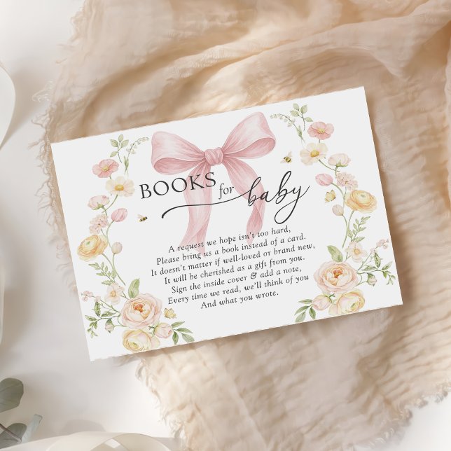 Baby i Bloom Bokförfrågan Rosa Bow Baby Shower Tilläggskort (Skapare uppladdad)