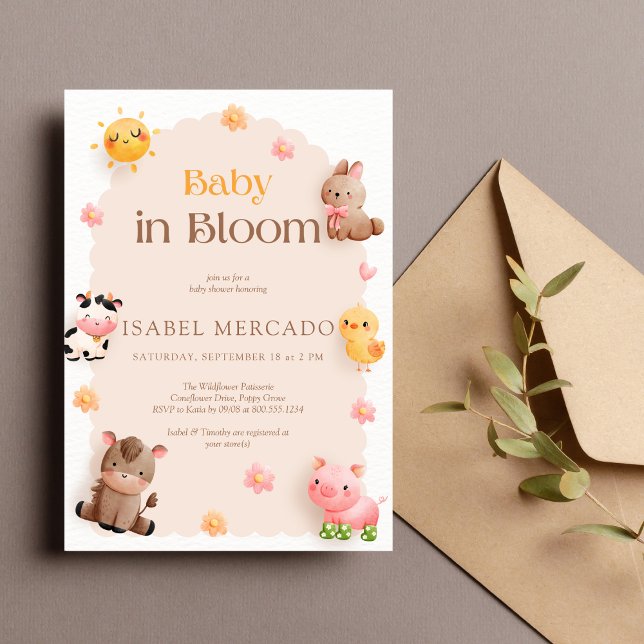 Baby i Bloom Boskap Baby Shower Inbjudningar (Skapare uppladdad)