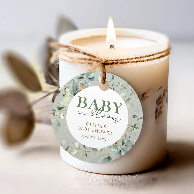 Baby i Bloom Botanical Eucalyptus Baby Shower Gåvor Etiketter (Skapare uppladdad)