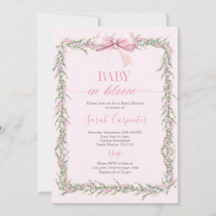 Baby i Bloom Bow Baby Shower Girl Inbjudningar