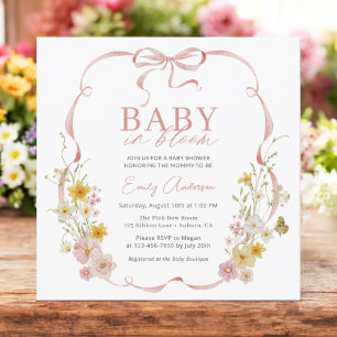 Baby i Bloom Bow Girl Wildblomma Butterfly Shower Inbjudningar