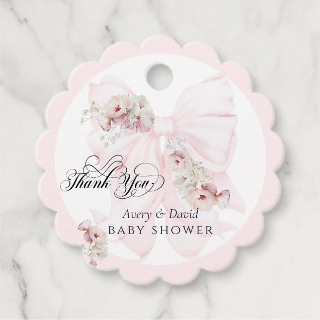 Baby i Bloom Bow Vår Garden Girl Baby Shower Gåvor Etiketter (Framsida)