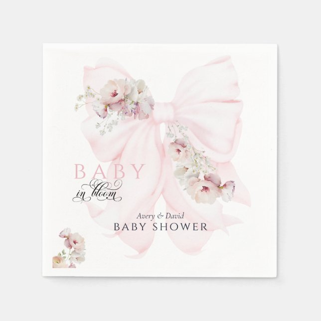Baby i Bloom Bow Vår Garden Girl Baby Shower Pappersservett (Framsidan)