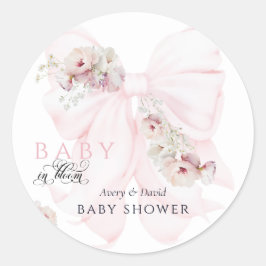 Baby i Bloom Bow Vår Garden Girl Baby Shower Runt Klistermärke