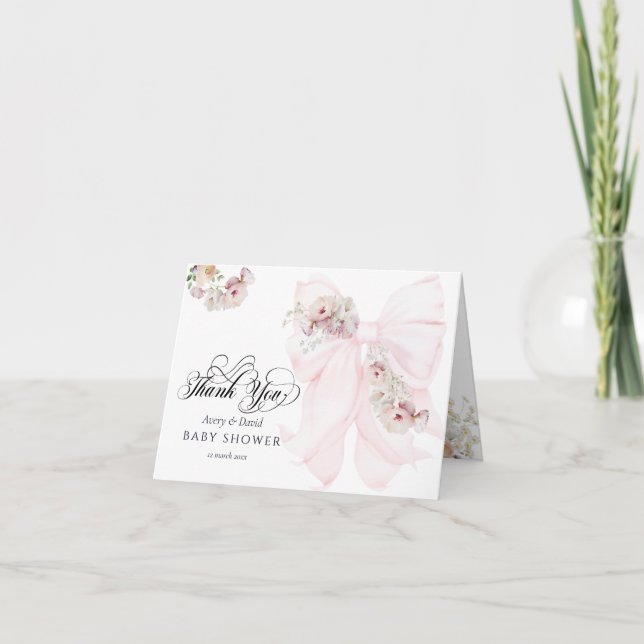 Baby i Bloom Bow Vår Garden Girl Baby Shower Tack Kort (Framsida)