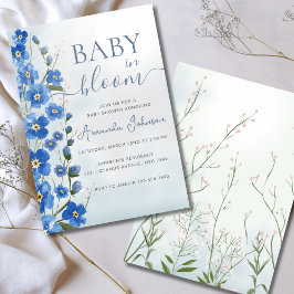 Baby i Bloom Boy Blue Blommigt Shower Inbjudningar