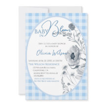Baby i Bloom Boy Gingham Blommigt Baby Shower Blue