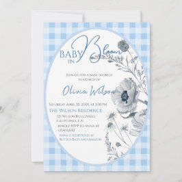 Baby i Bloom Boy Gingham Blommigt Baby Shower Blue Inbjudningar