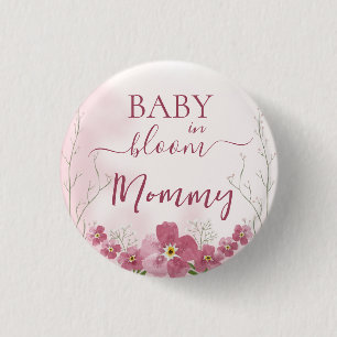 Baby i Bloom Boy Rosa Blommigt Shower Mamma Knapp