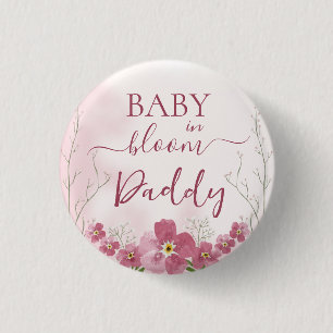 Baby i Bloom Boy Rosa Blommigt Shower pappa Knapp