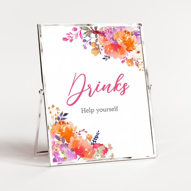 Baby i Bloom Bright Blommigt Baby Shower Drinks Poster (Baby in Bloom Baby Shower Drinks Sign)