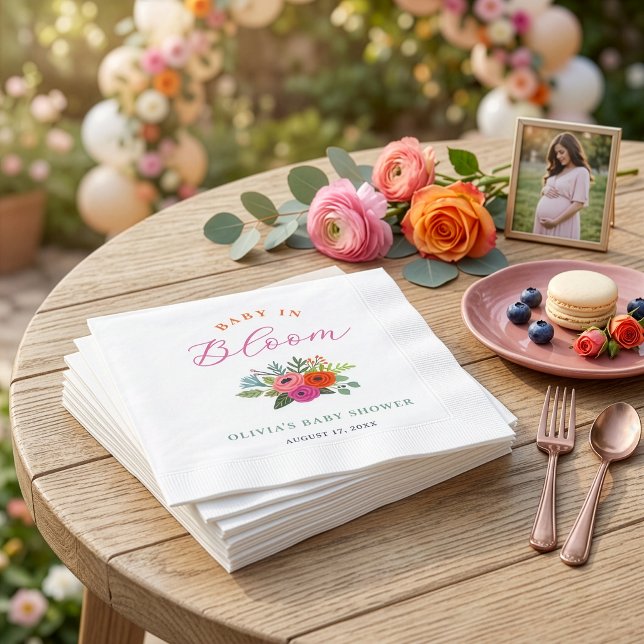 Baby i Bloom Bright Blommigt Baby Shower Pappersservett (Skapare uppladdad)