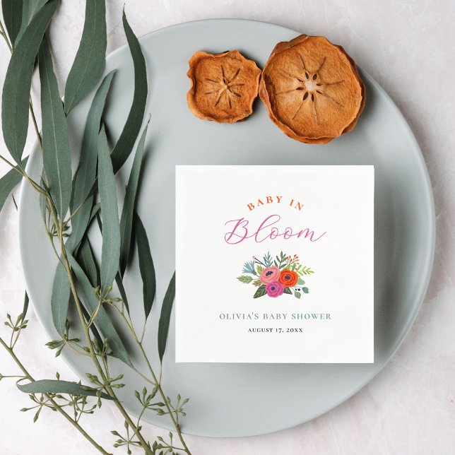 Baby i Bloom Bright Blommigt Baby Shower Pappersservett (Skapare uppladdad)