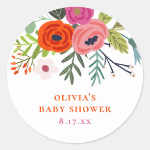 Baby i Bloom Bright Blommigt Baby Shower Runt Klistermärke