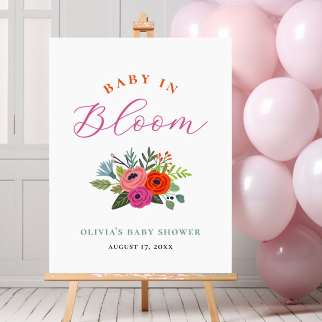 Baby i Bloom Bright Blommigt Baby Shower Välkommen Poster (Skapare uppladdad)