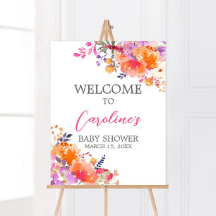 Baby i Bloom Bright Blommigt Baby Shower Välkommen Poster