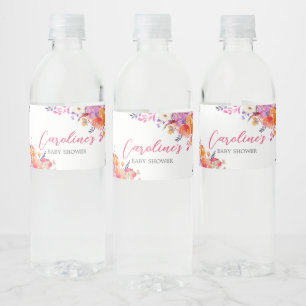Baby i Bloom Bright Blommigt Baby Shower Vattenflaskor Etikett