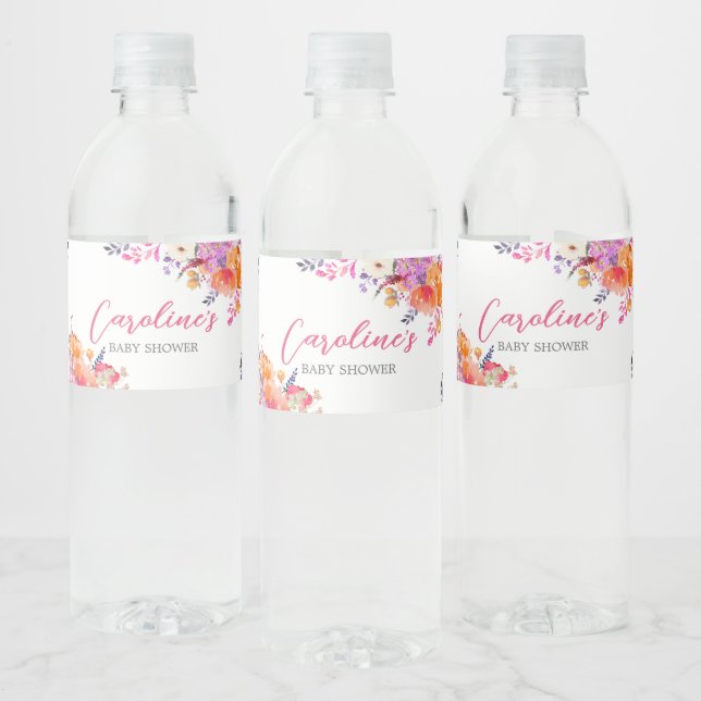 Baby i Bloom Bright Blommigt Baby Shower Vattenflaskor Etikett (Flaskor)