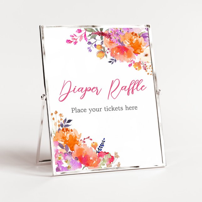 Baby i Bloom Bright Blommigt Diaper Raffle Poster (Baby in Bloom Baby Shower Diaper Raffle Sign)