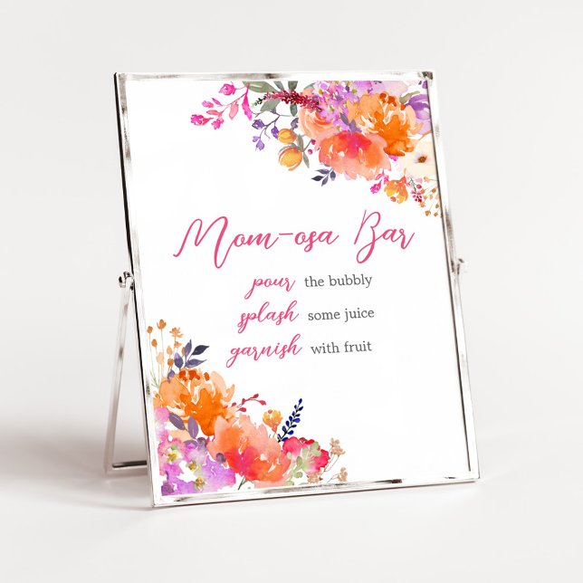 Baby i Bloom Bright Blommigt Mamma Osa Pub Poster (Baby in Bloom Baby Shower Mom Osa Bar Sign)