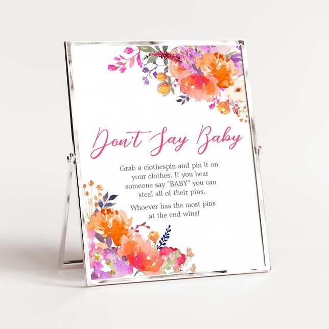 Baby i Bloom Bright Blommigt Säg inte Baby Poster (Baby in Bloom Baby Shower Don't Say Baby Sign)