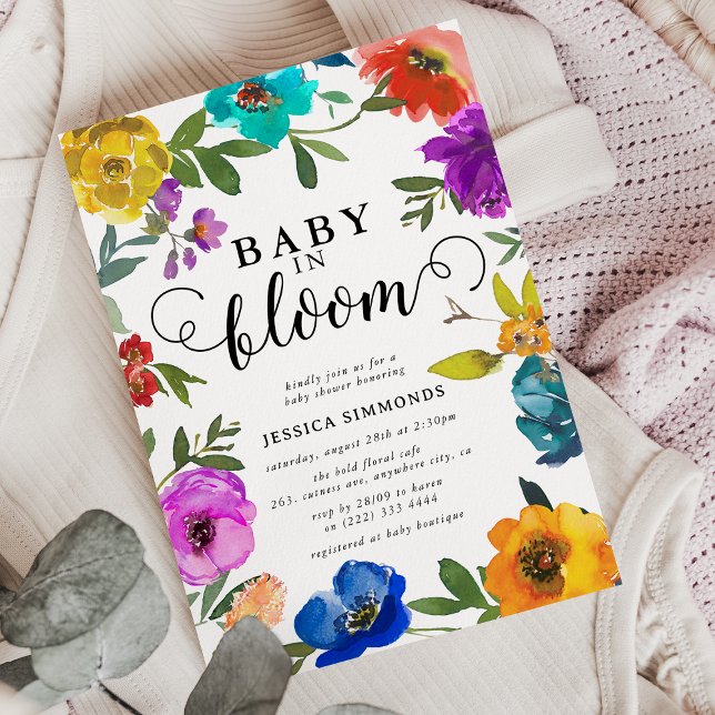 Baby i Bloom Bright & Bold Blommig Bebis Shower Inbjudningar (Skapare uppladdad)