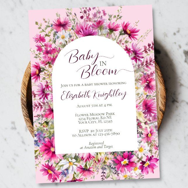 Baby i Bloom Bright Rosa Blommigt Boho Baby Shower Inbjudningar (Skapare uppladdad)