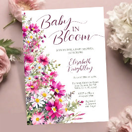 Baby i Bloom Bright Rosa Blommigt Girl Baby Shower Inbjudningar