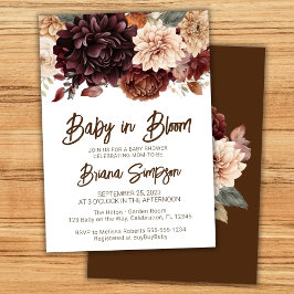 Baby i Bloom Brown Beige Blommigt Baby Shower Inbjudningar