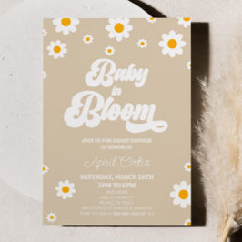 Baby i Bloom Brown Retro Daisy Blommor Baby Shower Inbjudningar