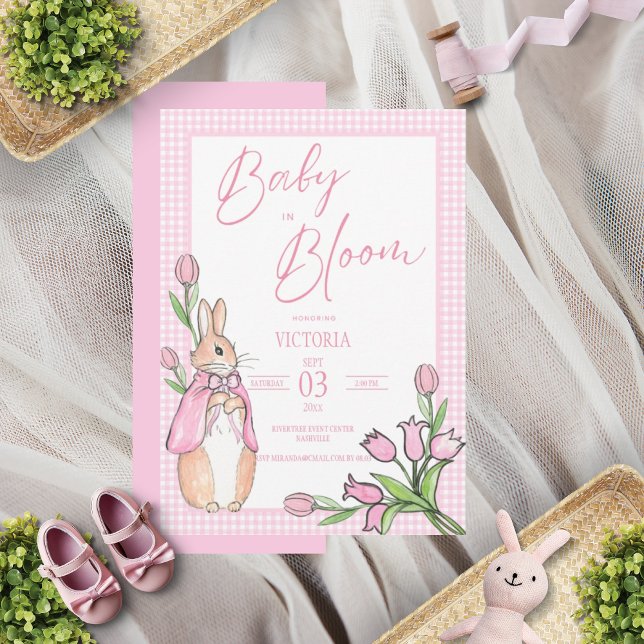 Baby i Bloom Bunny Rabbit Rosa Baby Shower Inbjudningar (Skapare uppladdad)