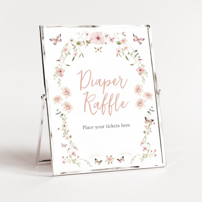 Baby i Bloom Butterfly Baby Shower Diaper Raffle Poster (Spring Butterflies Baby Shower Diaper Raffle Sign)