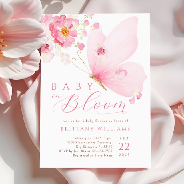 Baby i Bloom Butterfly Baby Shower-inbjudan Inbjudningar (Skapare uppladdad)
