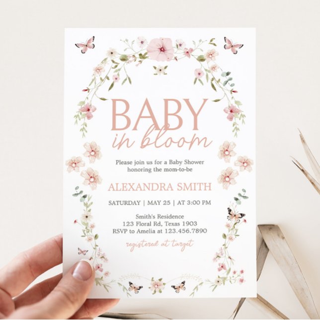 Baby i Bloom Butterfly Baby Shower Inbjudningar (Spring Butterflies Baby Shower Invitation)