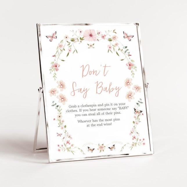 Baby i Bloom Butterfly Baby Shower Säg inte Baby Poster (Spring Butterflies Baby Shower Don't Say Baby Sign)