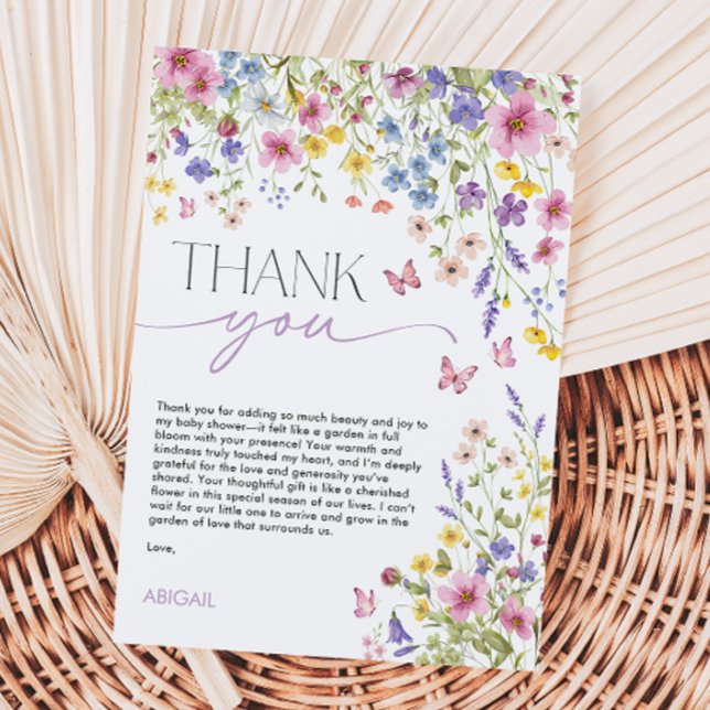 Baby i Bloom Butterfly Förlossningsfest Tack Kort (Baby in Bloom Butterfly Baby Shower Thank You Card)