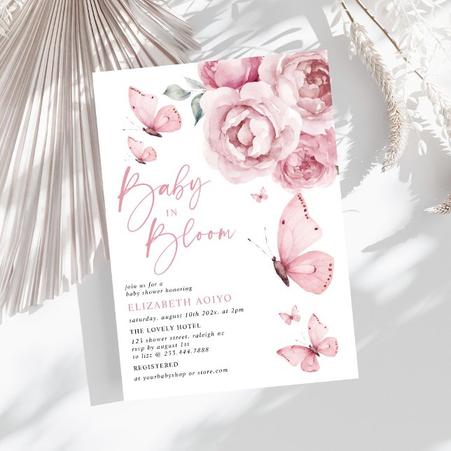 Baby i Bloom Butterfly Rosa Blommigt Baby Shower Inbjudningar (Skapare uppladdad)