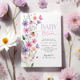 Baby i Bloom Butterfly Wildblomme Baby Shower Inbjudningar